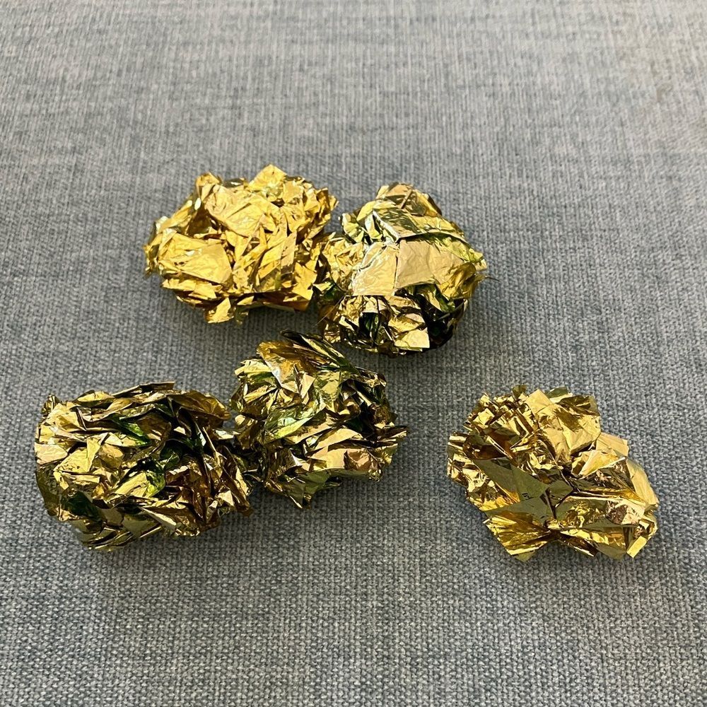 5 Gently Used Gold Cat Crinkle Ball Toys